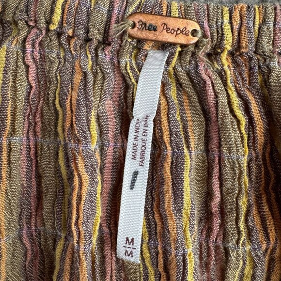 Free People Vivi‎ Smocked Peasant Top Womens M Milk maid Tie Blouson Puff Sleeve - Picture 3 of 7